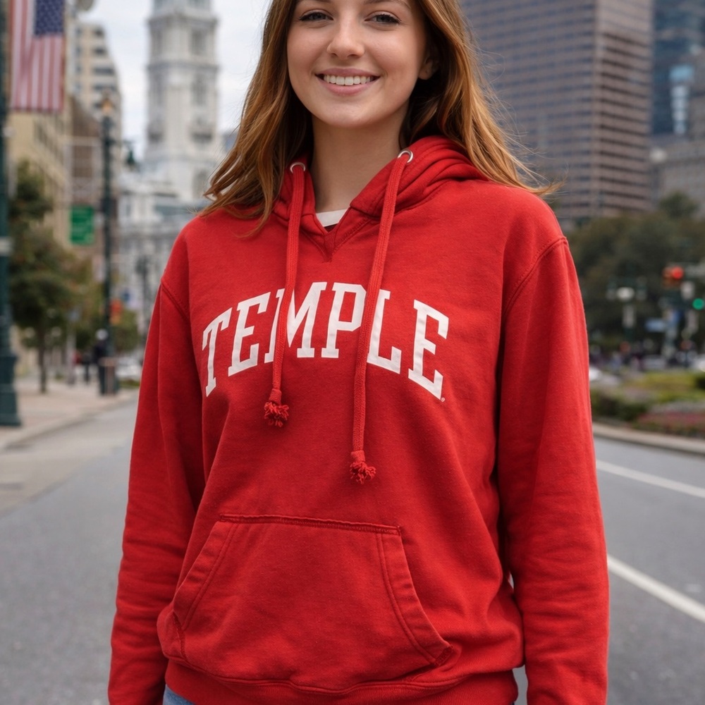 Temple University Red Hoodie Small College Campus Preppy Streetwear Redshirt Sm